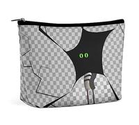 Trousse de Maquillage Chat Patte Attrape Souris en Cuir PU Trousse à Cosmétique Étanche pour Sac à Main/Pochette de Maquillage/Trousse de Toilette Dessin Animé Yeux Verts Crack Trousse de Maquillage