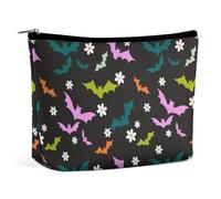 Trousse de Maquillage Chauve-Souris et Marguerite pour Halloween, Pochette de Rangement de Voyage en PU imperméable avec Fermeture éclair, pour Femmes, 17,3 x 15 cm