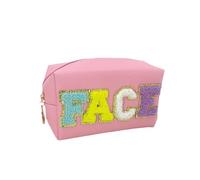 Trousse de Maquillage Chenille Letter PU Leather Makeup Bag Waterproof Toiletry Bag Zipper Portable Skin Makeup Pouch Cosmetic Bag for Travel Accessor(Face Pink)