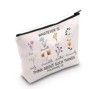Trousse de maquillage chrétienne, cadeau religieux, verset de la Bible, cadeau Whatever is True Wildflower Philippians 4:8 Floral Bible Pochette à fermeture éclair, Philippiens 4:8-py2, MB