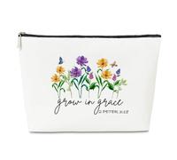 Trousse de maquillage chrétienne inspirante « Grow in Grace » pour maman, meilleure amie, fille, verset de la Bible floral, cadeau religieux, sac à cosmétiques, citations pour elle, cadeau