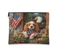 Trousse de maquillage cocker spaniel du 4 juillet 17,8 x 22,9 cm pour sac à main de voyage, pochette cosmétique à motif ferme pour femme, anniversaire patriotique, organiseur portable en toile avec