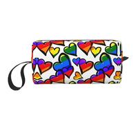 Trousse de maquillage colorée arc-en-ciel avec imprimé cœurs Gay Pride, durable, sac de voyage, cadeau essentiel pour homme et femme, blanc, Taille unique