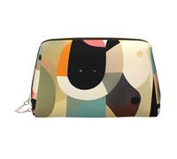 Trousse de maquillage colorée en cuir tortue de mer, sac de rangement de voyage de grande capacité, articles de toilette et trousse de maquillage à double usage, Chat art moderne du milieu du siècle