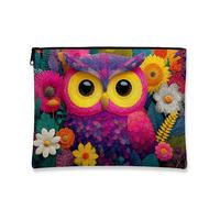 Trousse de maquillage colorée en forme de hibou, pochette cosmétique florale vibrante pour femme, organiseur de voyage portable à fermeture éclair, trousse de toilette cadeau pour festival de