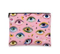 Trousse de maquillage colorée pour les yeux, motif yeux fantaisie, organisateur de voyage pour femme, petite pochette portable en toile à fermeture éclair, cadeau de festival, trousse de toilette de