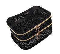 Trousse de Maquillage Compacte pour Femmes, Noire, en Maille | Organiseur Multi-compartiments, Facile à Nettoyer, Format Voyage, Glisse un Bagage, Usage Quotidien