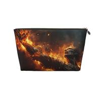 Trousse de maquillage Cool Fire Man - Trousse de toilette de voyage pour femme - Trousse de maquillage en cuir - Jolie pochette de maquillage, doré, One Size
