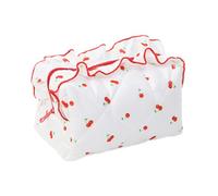 Trousse de maquillage Coquette, pochette de rangement à motif floral à volants - Pochette de rangement portable pour cosmétiques, sac à main esthétique à fermeture éclair pour filles et femmes, blanc