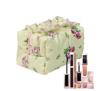 Trousse de maquillage Coquette, pochette de toilette à motif floral à volants - Pochette de rangement cosmétique portable, sac à main esthétique à fermeture éclair pour filles et femmes, jaune, Refer