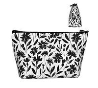 Trousse de Maquillage cosmétique pour Femme, Pochette Fleur Floral Marguerite Noire Trousse de Toilette, Porte-Monnaie Portable drôle Trousse de Toilette Trousse à Crayons pour Voyage en Plein air