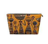 Trousse de maquillage créative de culture africaine en cuir PU étanche, trousse de toilette de voyage portable, pochette à fermeture éclair dorée pour femme, cadeau, doré, Taille unique