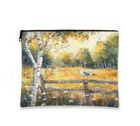 Trousse de maquillage d'automne en forme de mouette et de marguerite en bouleau d'automne pour femmes et filles, petite toile portable à fermeture éclair, 17,8 x 22,9 cm