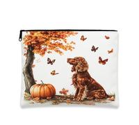 Trousse de maquillage d'automne motif chien Setter irlandais de 17,8 x 22,9 cm pour sac à main de voyage, trousse de maquillage pour femme, trousse de toilette portable en toile aquarelle amusante