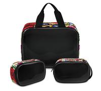 Trousse de maquillage Day of The Dead pour homme et femme, motif tête de mort en sucre, trousse de toilette, trousse de douche, 3 pièces, trousse de toilette de voyage, organisateur de cosmétiques,