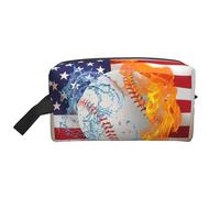Trousse de Maquillage de Baseball Water Fire pour Femme, Trousse de Maquillage de Sport avec Drapeau américain, Trousse de Toilette Portable, Pochette de Rangement, Accessoires de Voyage, Cadeau