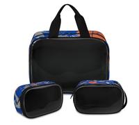 Trousse de maquillage de basket-ball pour homme et femme - Fond bleu - Trousse de toilette translucide - Trousse de toilette de voyage - 3 pièces, couleur, XL, Trousse de maquillage