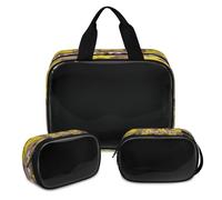 Trousse de maquillage de bienvenue en bois avec fleur de printemps pour homme et femme, trousse de toilette translucide, trousse de douche, 3 pièces, articles de toilette de voyage, organisateur de
