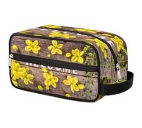Trousse de maquillage de bienvenue en bois avec fleurs de printemps pour femmes, hommes, enfants, filles, garçons, trousse de toilette, trousse de toilette de voyage, organisateur de cosmétiques,