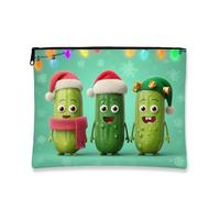 Trousse de maquillage de concombre de Noël, jolie pochette de vacances de dessin animé pour femme, pochette portable à fermeture éclair, organisateur de soins de la peau d'hiver, vert, 7x9 Inch