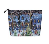 Trousse de maquillage de grande capacité en faux lin avec imprimé « Cheer Christmas Cheer » - Pour diverses occasions