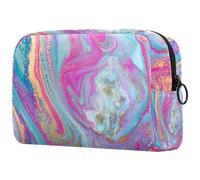 Trousse de maquillage de luxe à paillettes bleues et roses pour femme, trousse de toilette de voyage, grande pochette de maquillage pratique avec fermeture éclair, multicolore,