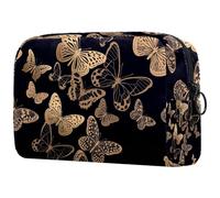 Trousse de maquillage de luxe avec motif papillon doré sur fond noir pour femme, trousse de toilette de voyage, grande pochette de maquillage pratique avec fermeture éclair, multicolore,