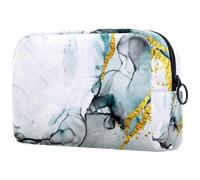 Trousse de maquillage de luxe avec texture marbrée pour femme, trousse de toilette de voyage, grande pochette de maquillage pratique avec fermeture éclair, multicolore, 18.5x7.5x13cm/7.3x3x5.1in,