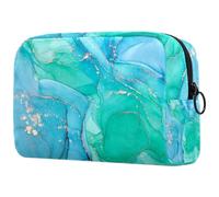 Trousse de maquillage de luxe avec texture verte-bleue pour femme, trousse de toilette de voyage, grande pochette de maquillage pratique avec fermeture éclair, multicolore, 18.5x7.5x13cm/7.3x3x5.1in,