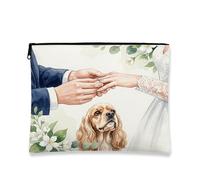 Trousse de maquillage de mariage avec un cocker épagneul pour mariage, bague romantique, pochette de voyage pour femmes et filles, petite trousse de toilette portable en toile avec fermeture éclair