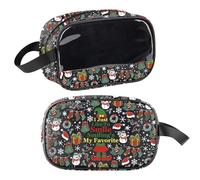 Trousse de maquillage de Noël avec inscription « I Just Like To Smile Smiling's My Favorite Secret Santa » - Cadeau de fête de Noël - Pochette à fermeture éclair