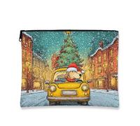 Trousse de maquillage de Noël avec motif de dessin animé, motif chien vintage avec arbre, pochette à cosmétiques pour femme, organiseur portable en toile à fermeture éclair, jaune, 7x9 Inch, Sac