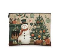 Trousse de maquillage de Noël, bonhomme de neige et arbre vintage pour femme, petite trousse de toilette portable en toile avec fermeture éclair, vert, 17,8 x 22,9 cm, bonhomme de neige