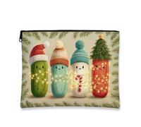 Trousse de maquillage de Noël en forme de cornichon, jolie pochette de voyage fantaisie pour femme, petite trousse de toilette portable en toile avec fermeture éclair, trousse de toilette pour les