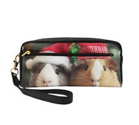 Trousse de maquillage de Noël mignonne en cuir imprimé de cochons d'Inde avec dragonne, trousse de toilette de voyage portable pour femme, Noir , Taille unique, Trousse de maquillage