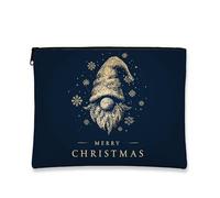 Trousse de maquillage de Noël, motif nain, pochette de voyage pour femme, petite pochette portable en toile à fermeture éclair, trousse de toilette saisonnière, bleu marine, 7x9 Inch, Nain de jardin