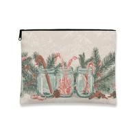 Trousse de maquillage de Noël, pot vintage en forme de canne à sucre d'orge, pochette de voyage portable en toile avec fermeture éclair, trousse de toilette de vacances, vert, 7x9 Inch, Bocal