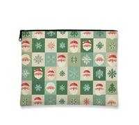 Trousse de maquillage de Noël, visages de Père Noël et flocons de neige pour femme, petite trousse de toilette portable en toile à fermeture éclair, trousse de toilette d'hiver, vert, 7x9 Inch