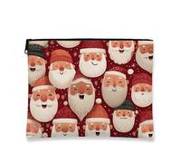 Trousse de maquillage de Noël, visages de Père Noël, pochette de voyage pour femme, petite trousse de toilette portable en toile avec fermeture éclair, trousse de toilette festive, Rouge, 7x9 Inch