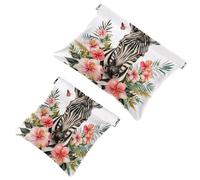 Trousse de maquillage de poche à motif de zèbre aquarelle avec fleurs tropicales, étanche, sans fermeture éclair, mini rangement de voyage portable pour écouteurs et bijoux, Multicolore 01, 7.1x5.8