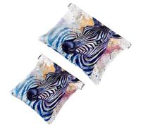 Trousse de maquillage de poche à motif de zèbre aquarelle avec fleurs tropicales, étanche, sans fermeture éclair, mini rangement de voyage portable pour écouteurs et bijoux, multicolore 02, 7.1x5.8