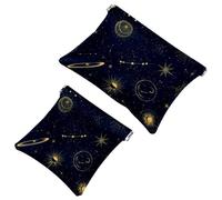 Trousse de maquillage de poche à presser sur le dessus, espace avec planètes, étoiles, motif astrologie, étanche, trousse de maquillage de voyage pour sac à main, mini pochette de maquillage portable