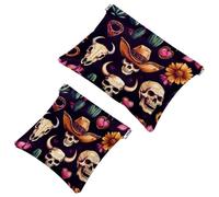 Trousse de maquillage de poche à presser sur le dessus, tête de mort dans un chapeau mexicain, cœur de cactus sauvage, étanche, trousse de maquillage de voyage pour sac à main, mini pochette de