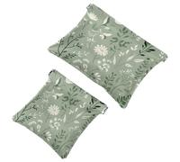 Trousse de maquillage de poche pour femme - En cuir imperméable - Sans fermeture éclair - Fermeture automatique - Mini sac pour sac à main - Vert sauge - Fleurs botaniques herbes branches feuilles,