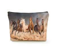 Trousse de Maquillage de qualité supérieure pour Femmes, Sacs à cosmétiques de Voyage en Lin, Troupeau de Chevaux Courant dans la tempête de Sable du désert, étui à cosmétiques Durable