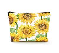 Trousse de Maquillage de qualité supérieure Sacs à cosmétiques de Voyage en Lin pour Femmes, thème de Tournesol dessiné à la Main, étui à cosmétiques Durable