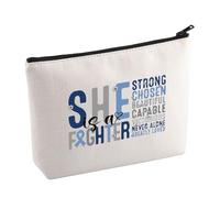 Trousse de maquillage de sensibilisation au diabète - Cadeau pour guerrier du diabète - Verset de la Bible - Ruban bleu - Cadeau de soutien - « She is A Fighter », Fighter, Non