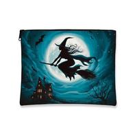 Trousse de maquillage de sorcière d'Halloween, ciel nocturne enchanté, pochette cosmétique portable pour femme, design effrayant, organisateur de toilette de voyage, cadeau de festival pour les