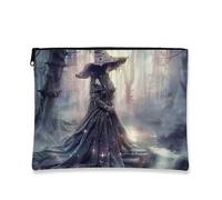 Trousse de maquillage de sorcière mystique - Forêt enchantée gothique - Pochette de voyage pour femme - Petite pochette portable en toile avec fermeture éclair - Trousse de toilette d'Halloween, noir