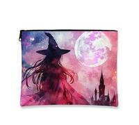 Trousse de maquillage de sorcière, pochette de voyage magique pour femme, petite trousse de toilette portable en toile avec fermeture éclair, trousse de toilette d'Halloween, pêche, 7x9 Inch